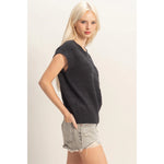 Textured Round Neck Dolman Sleeve Top - Black