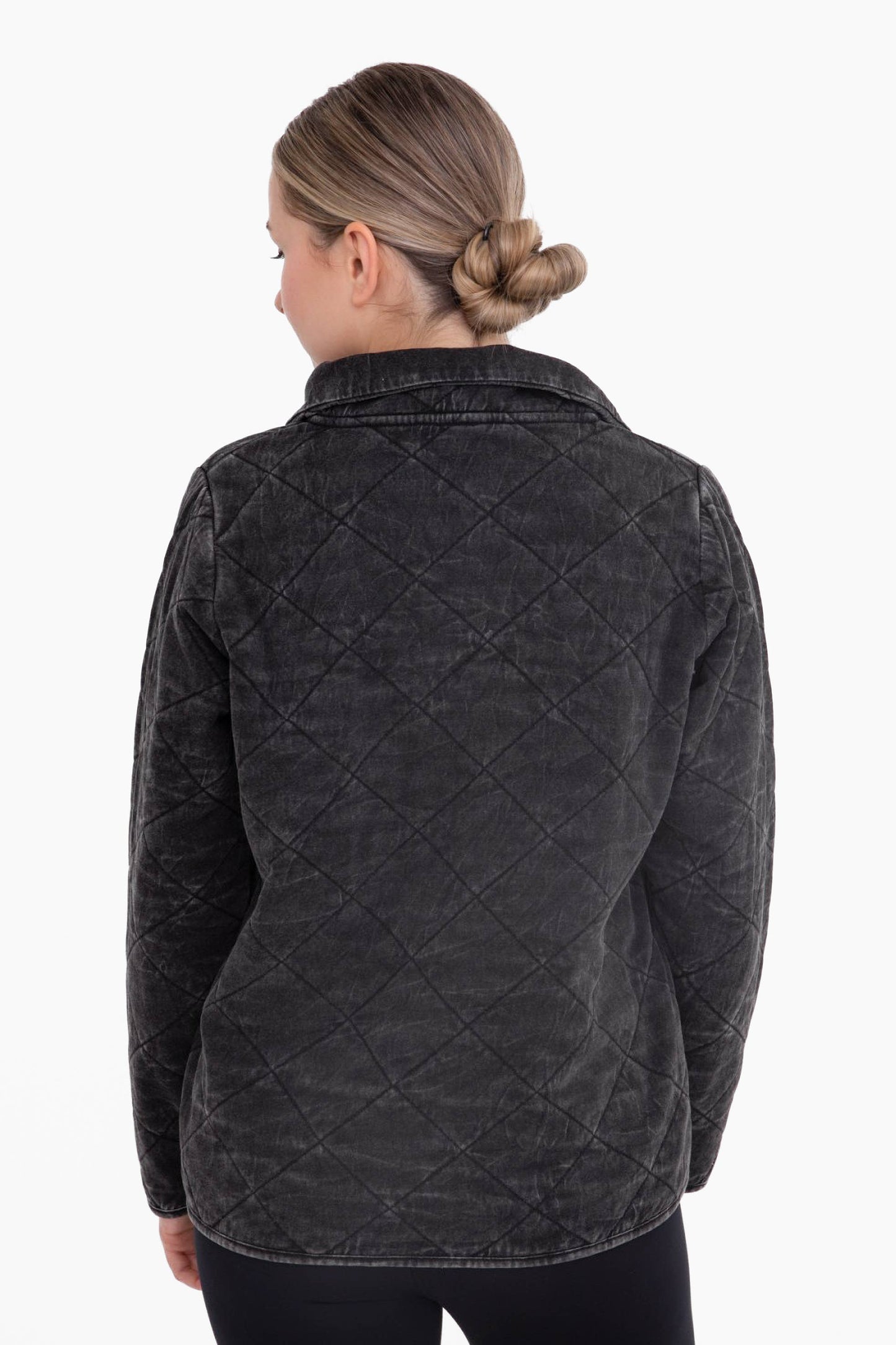 Quilted Mineral-Wash Half-Zip Pullover: BLACK