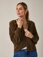 Long Sleeve Cropped Cardigan - Brown