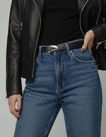 Napa Leather Belt with Silver Bean Buckle: Black