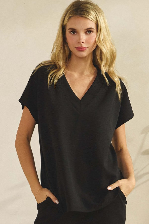 V-Neck Modal Scuba Short Sleeve - Black