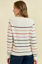 Multi Stripes Button Down Henry Neck Sweater