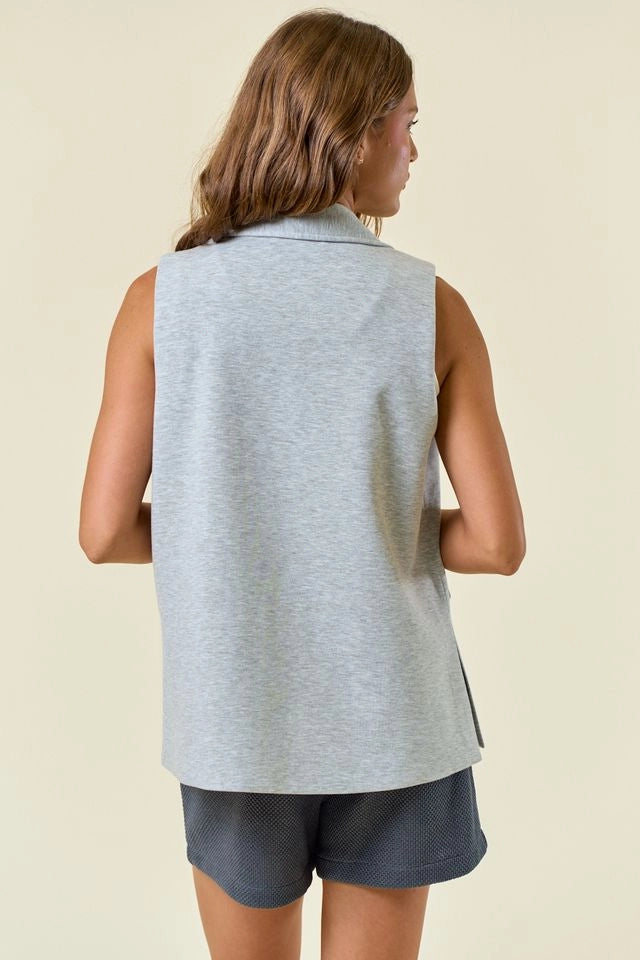 Heather Grey Stretch Knit Open Front Long Vest