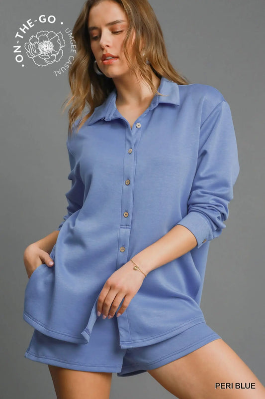 Luxe Knit Twofer Romper - Peri Blue