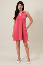 Collared V-Neck Sleeveless Mini Dress - Tomato