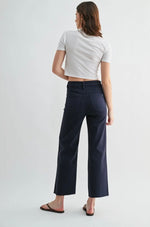 Navy HR Wide Leg Crop Raw Hem