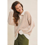 Two-Tone Textured Stripe Henley Sweater - Camel