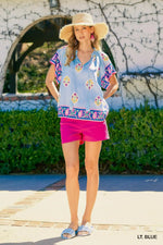 Boho Bloom Border Top - Light Blue