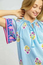 Boho Bloom Border Top - Light Blue