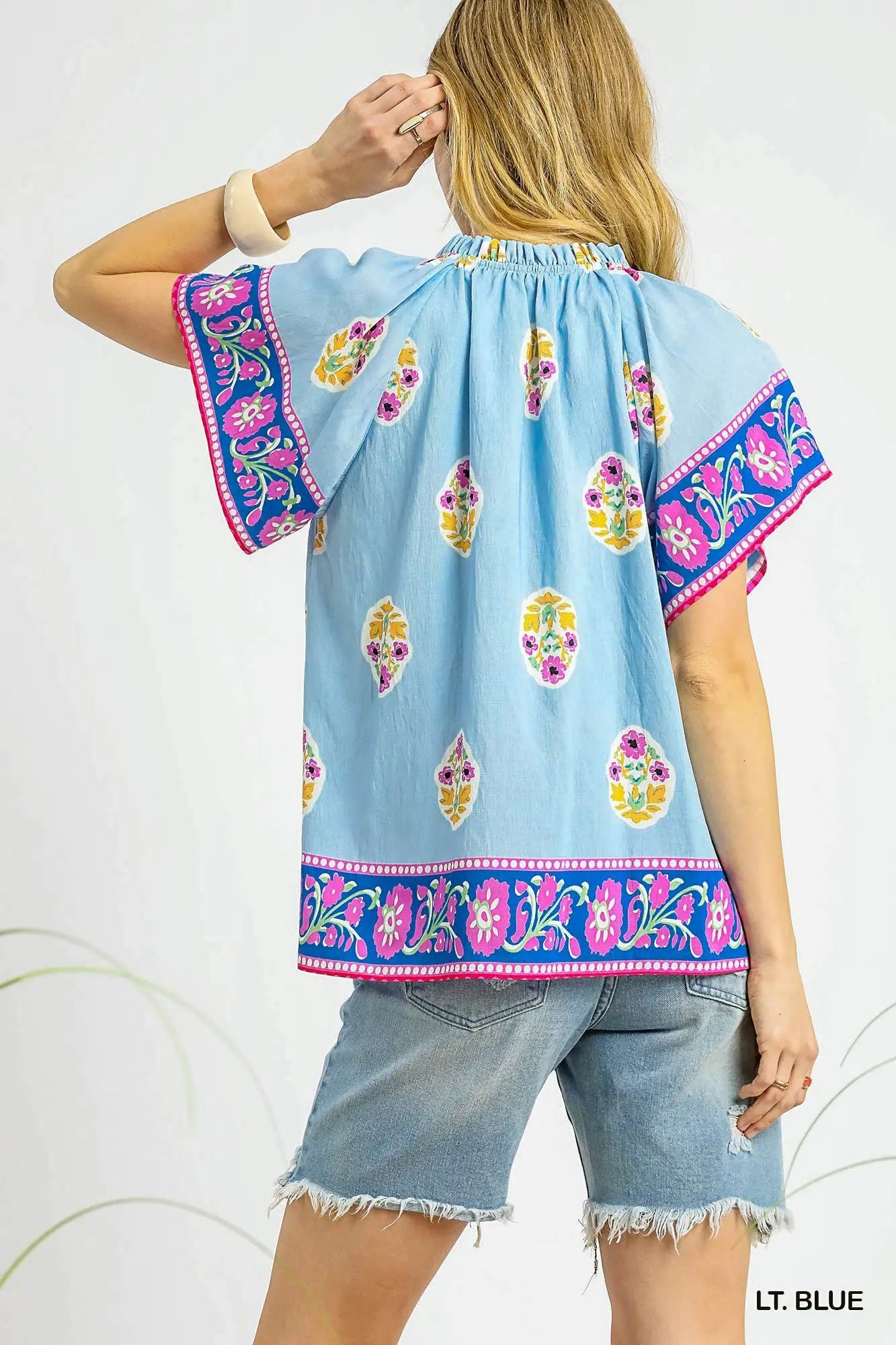 Boho Bloom Border Top - Light Blue