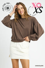Cupro Long Sleeve Crew Neck Top - Chocolate