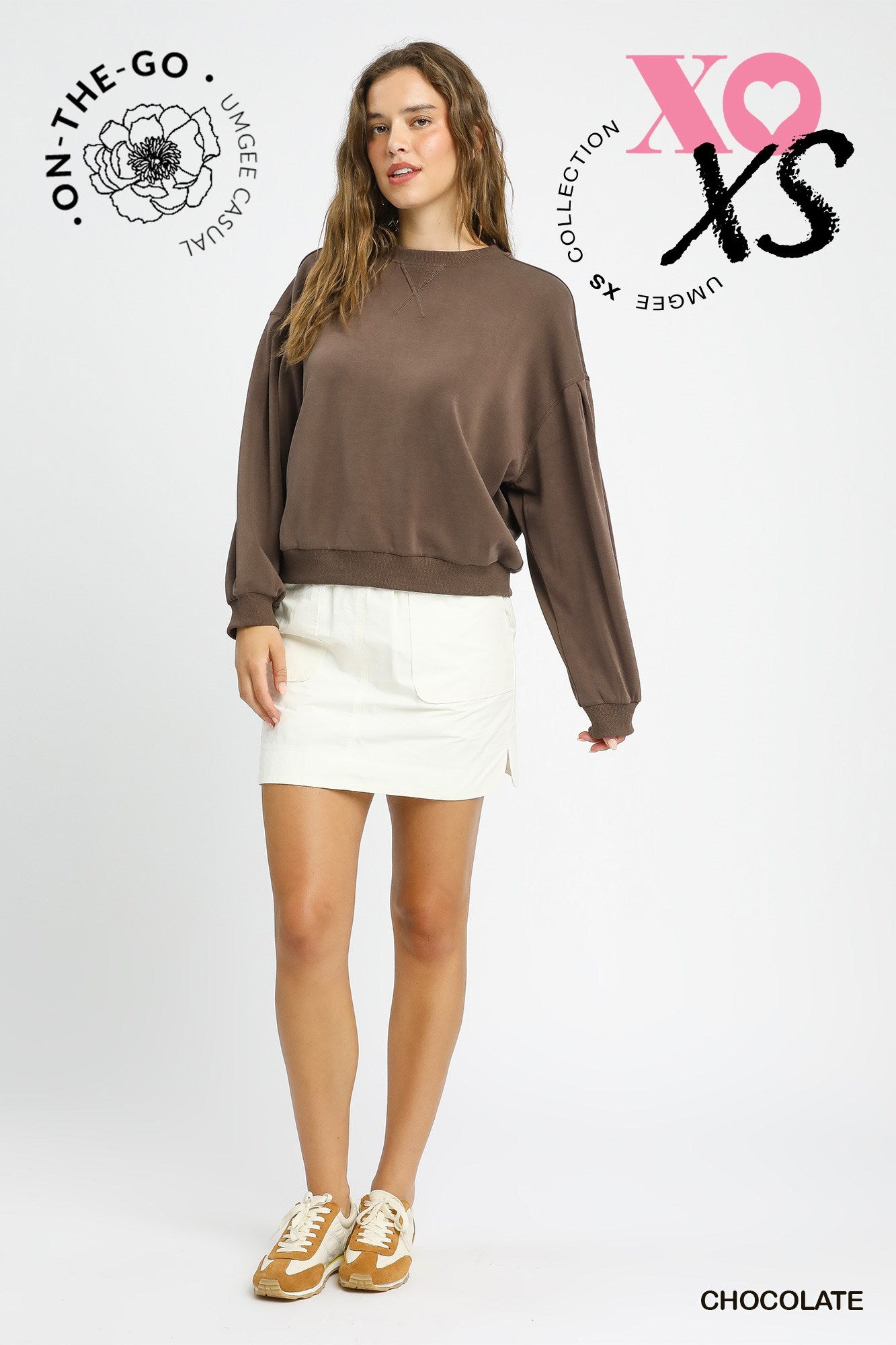 Cupro Long Sleeve Crew Neck Top - Chocolate
