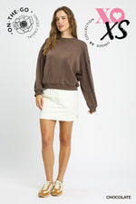 Cupro Long Sleeve Crew Neck Top - Chocolate