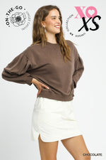 Cupro Long Sleeve Crew Neck Top - Chocolate