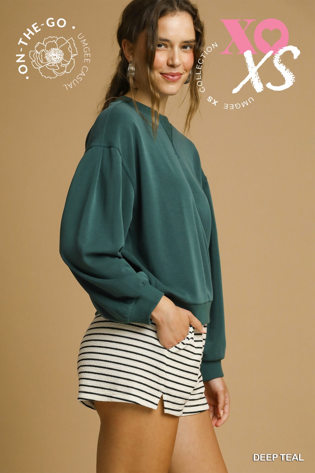 Cupro Long Sleeve Crew Neck Top - Deep Teal