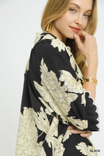 Peony Print High Neck Top - Black