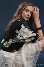 Peony Print High Neck Top - Black