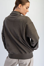 Brushed Rib Quarter Zip Pullover - Olive