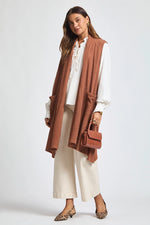 Sleeveless Crochet Midi Vest Cardigan - Chestnut