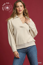 Pullover with Collar and Ribbed Hem - Ecru