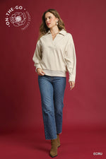 Pullover with Collar and Ribbed Hem - Ecru