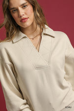 Pullover with Collar and Ribbed Hem - Ecru