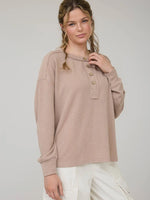 Ribbed Henley Long Sleeve - Khaki