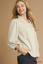 Luxeknit Ruffle Neck Puff Sleeve Blouse - Ecru
