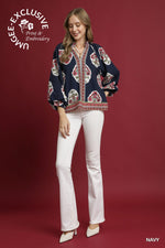 Navy Boho Floral Print Tunic Top