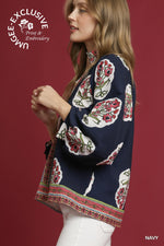 Navy Boho Floral Print Tunic Top