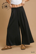 Wide Leg Lounge Pants with Pockets - Black
