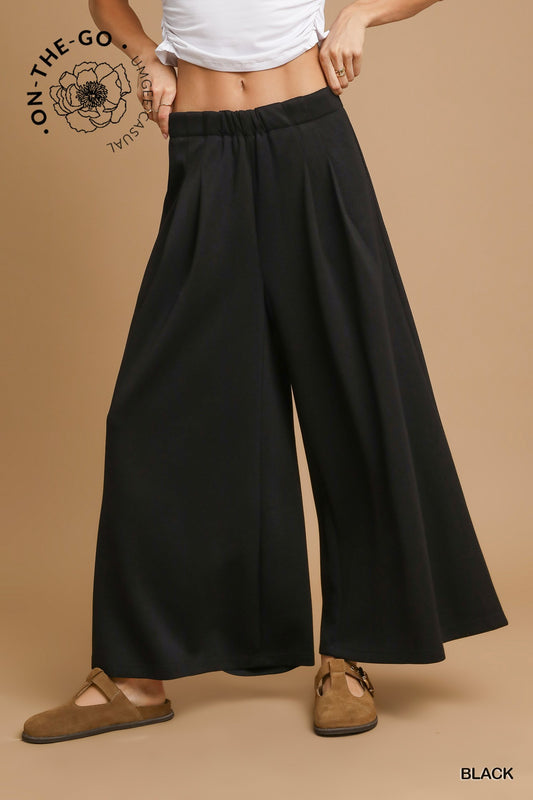 Wide Leg Lounge Pants with Pockets - Black