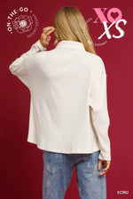 Contrast Stripe Ribbed Zip Pullover - Ecru