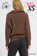 Ribbed Knit Collared Pullover Top - Chocolate