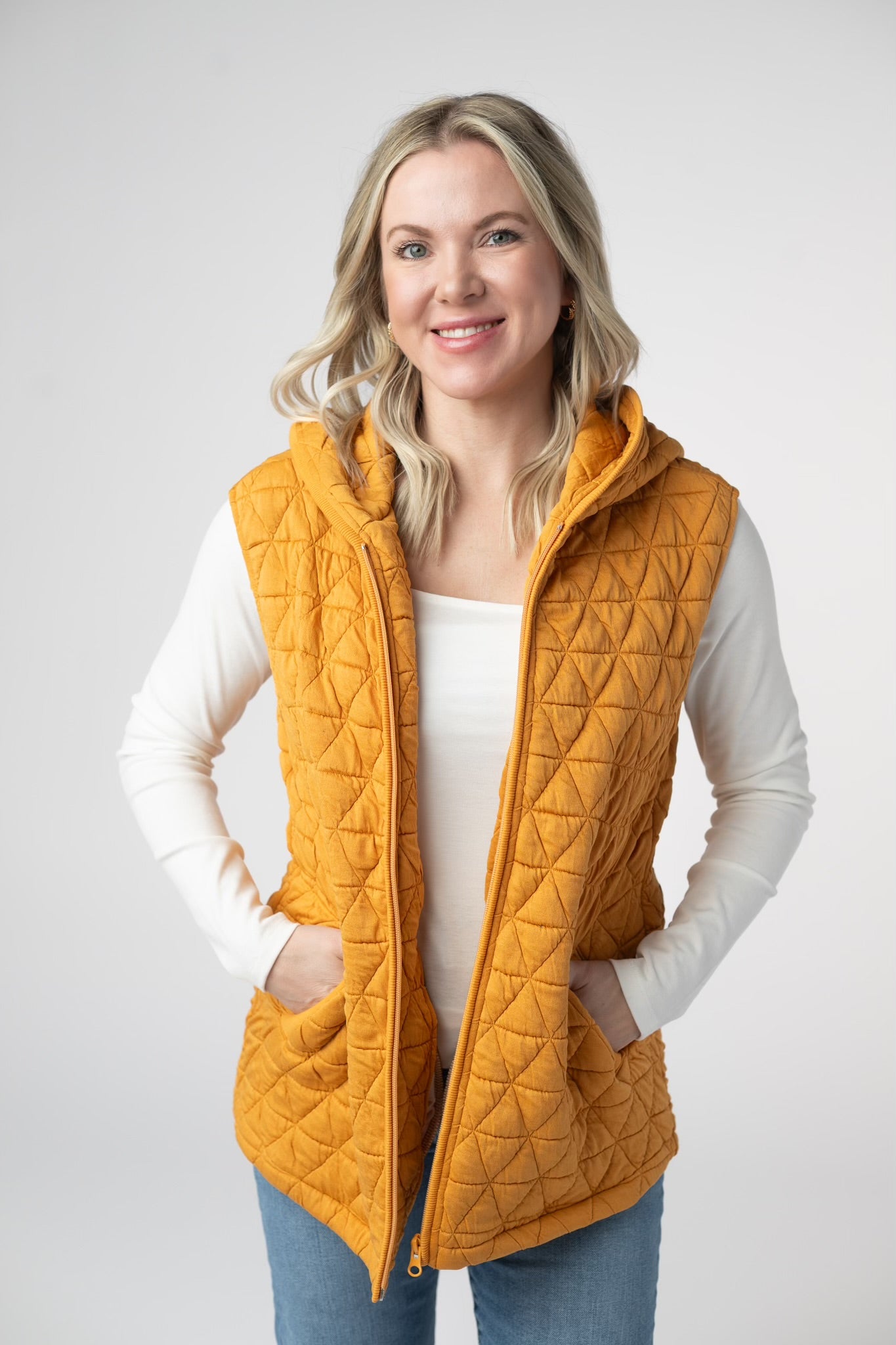 Heather Hooded Vest: Mustard