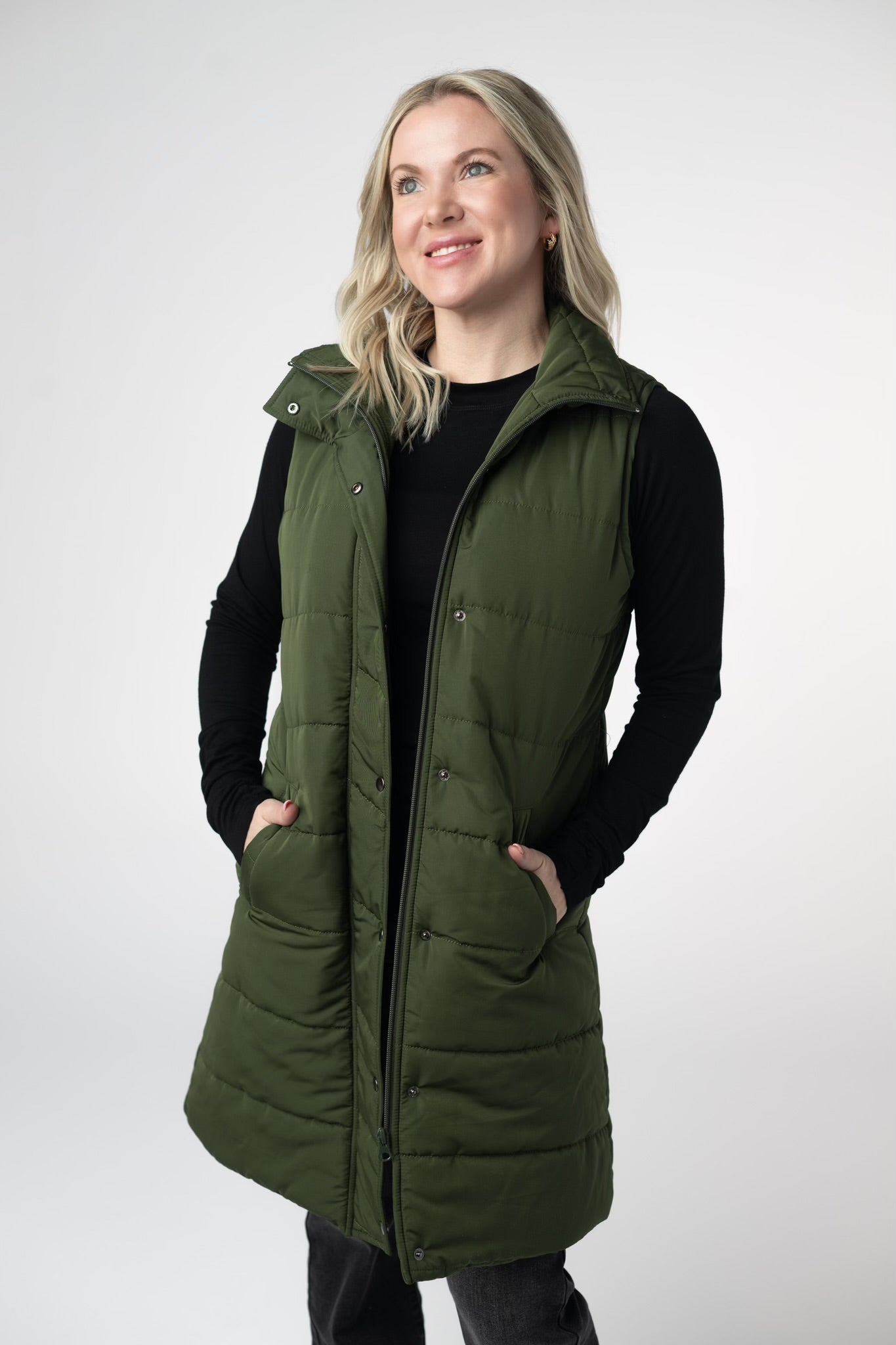 Harlow Long Vest - Dark Olive