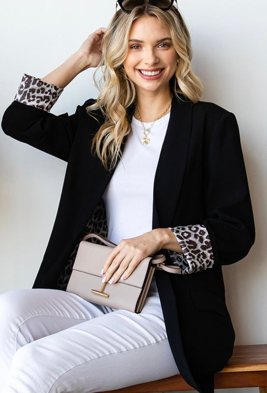 Blazer with Animal Print Cuff