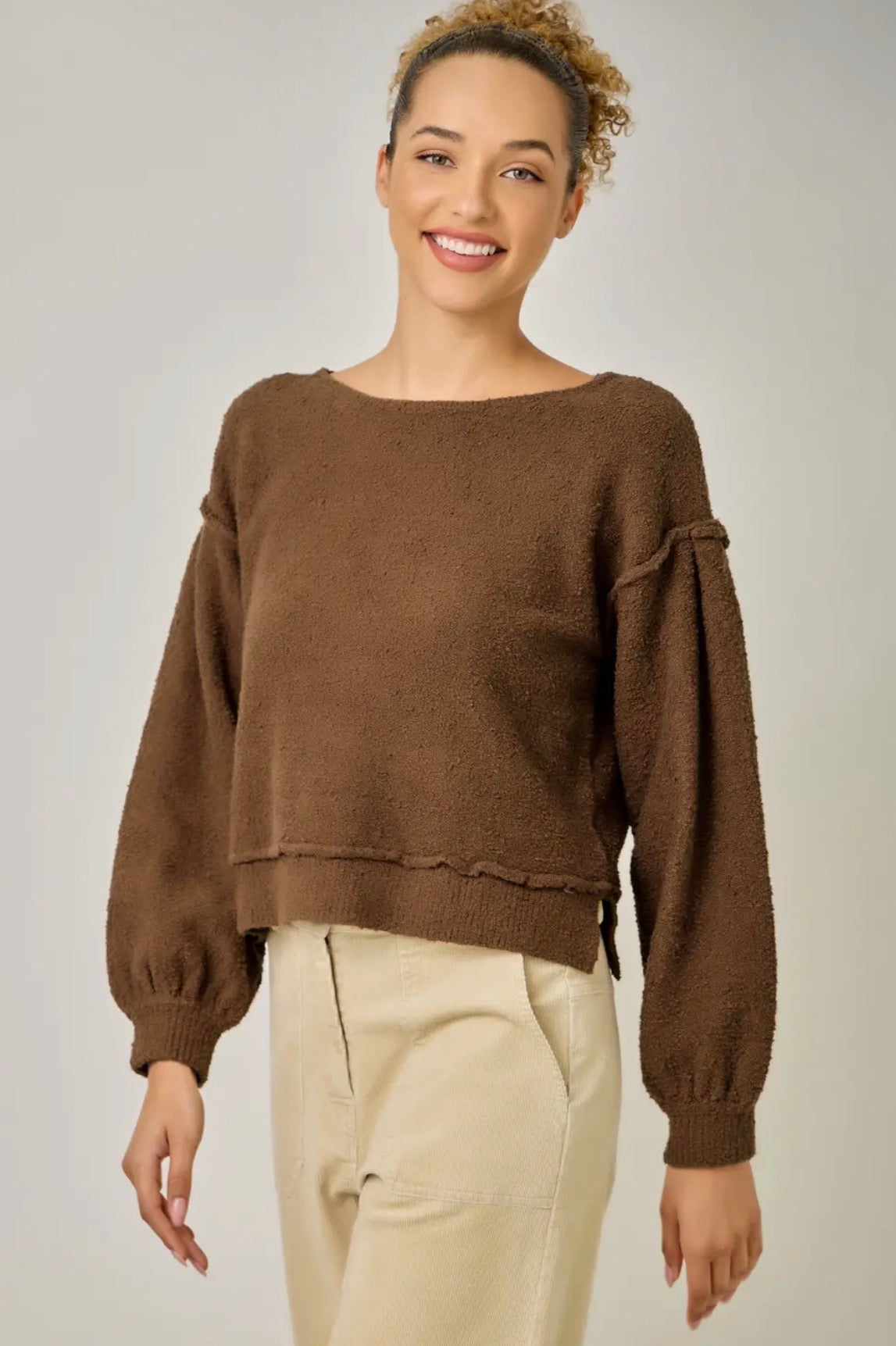 Soft Boatneck Sweater: Brown