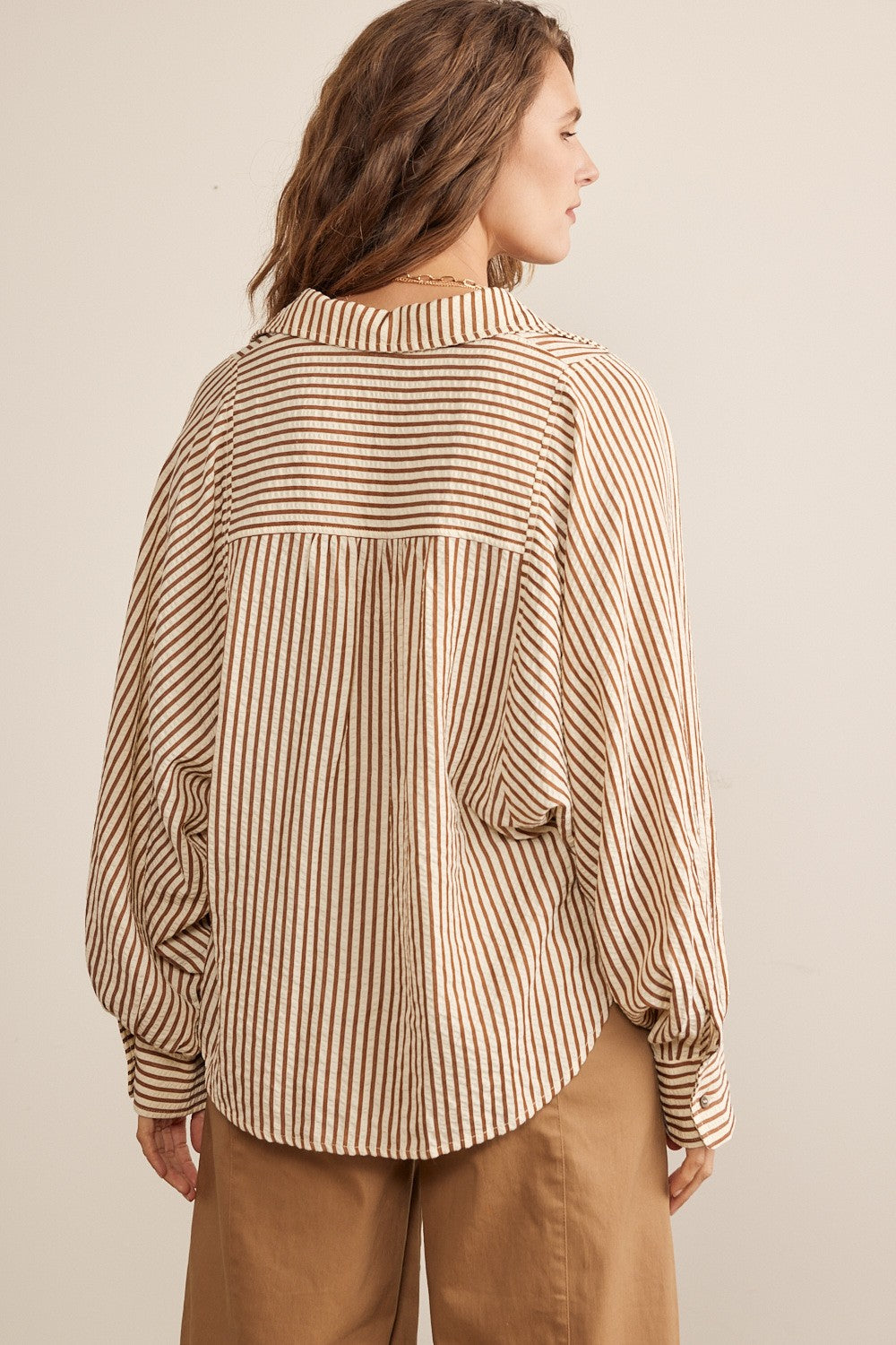 Voluminous Sleeve Stripe Button Down