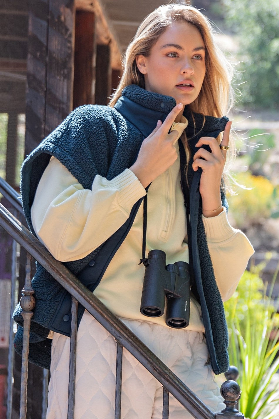 Oversized Micro Sherpa Vest - Dark Sea Green