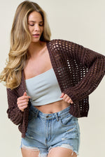 Crochet Fishnet Cropped Cardigan - Espresso