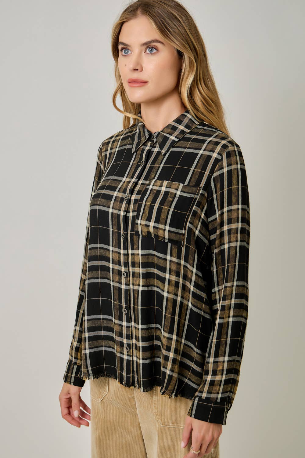 Washed Plaid Button Down Shirt: Washed Black
