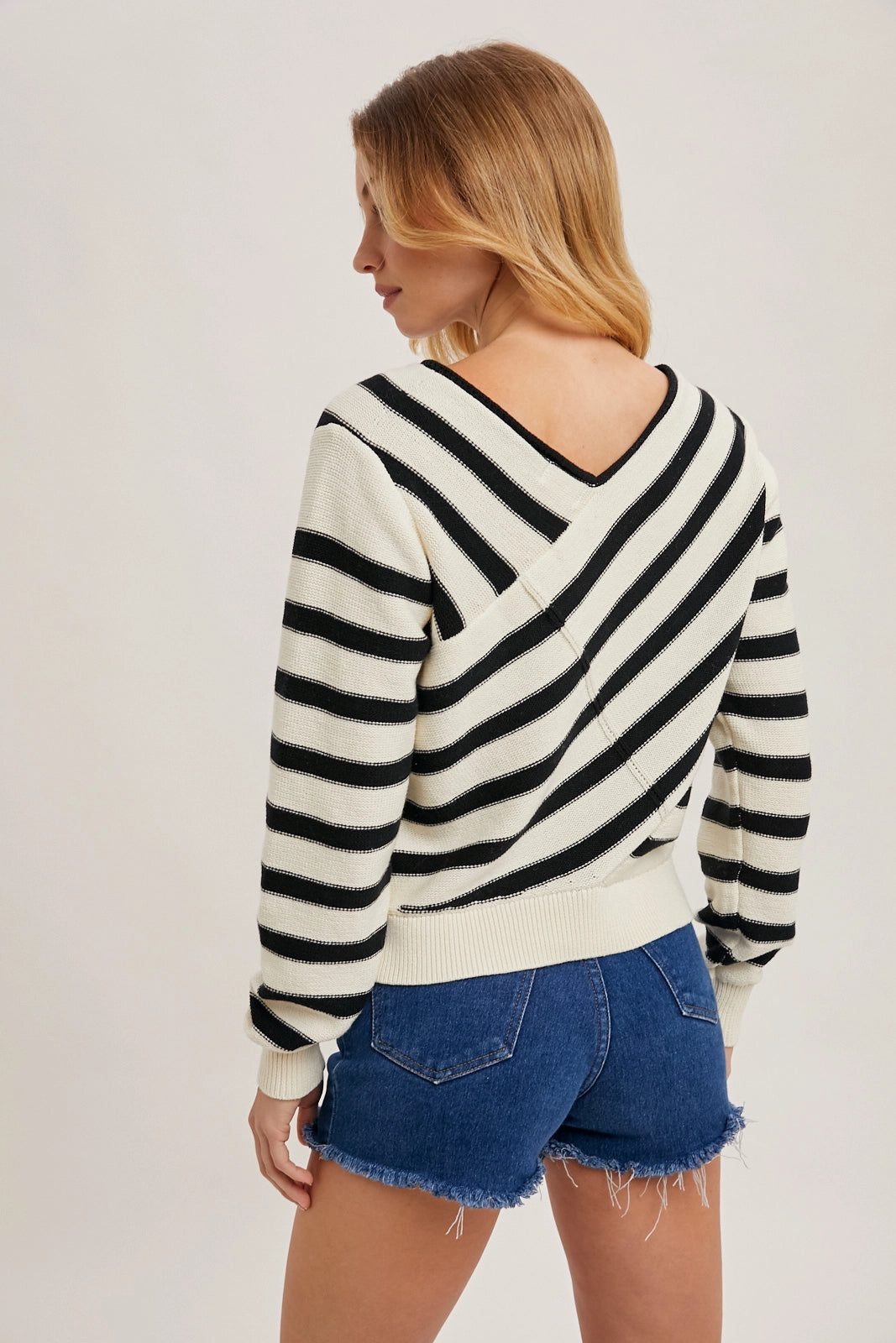 Wrap V-Neck Striped Sweater