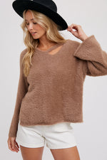 Mocha Strappy Front Fuzzy Sweater