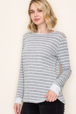 Textured Stripe Pullover Knit Top - Light Grey