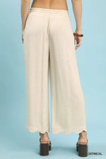 Linen Blend Scallop Hem Pants - Oatmeal