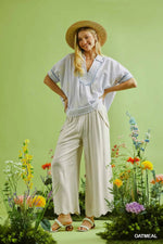 Linen Blend Scallop Hem Pants - Oatmeal