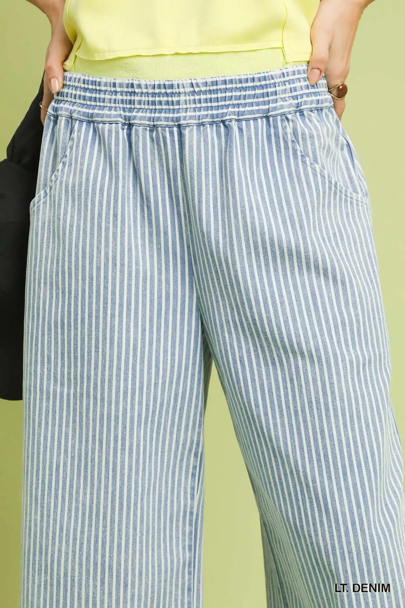 Stone Wash Stripe Wide-Leg Pants - Light Denim
