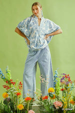 Stone Wash Stripe Wide-Leg Pants - Light Denim