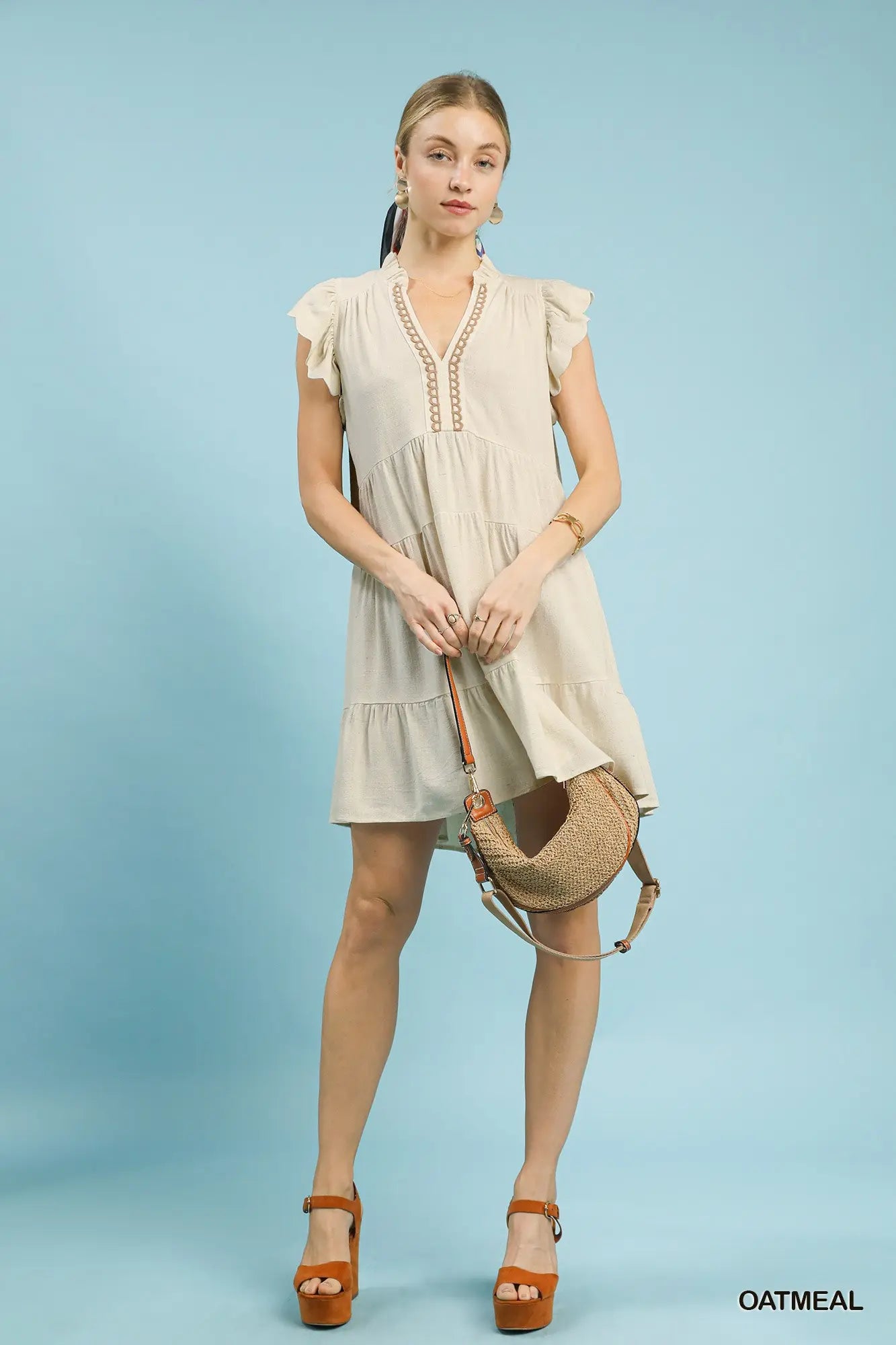 Linen Tiered Baby Doll Dress - Oatmeal